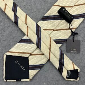 NEW Canali Tie Men's Regular Ivory/Cream Striped Silk Necktie Modern Italy Made